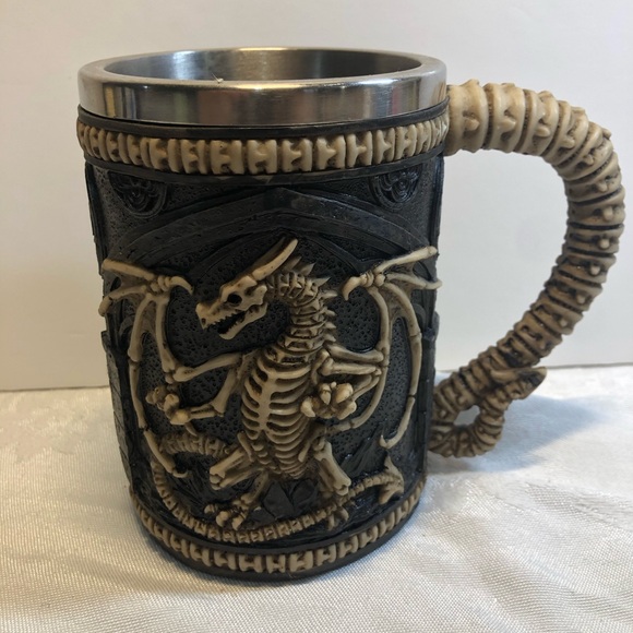 Pacific Giftwar Skeleton Dragon Skull Tankard Stein 16oz Stainless Steel Insert - Picture 12 of 12